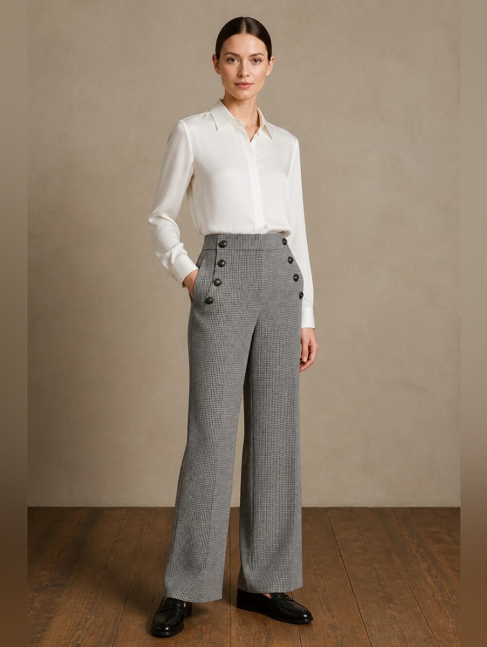 Express Gray Houndstooth Wide-Leg Sailor Pants